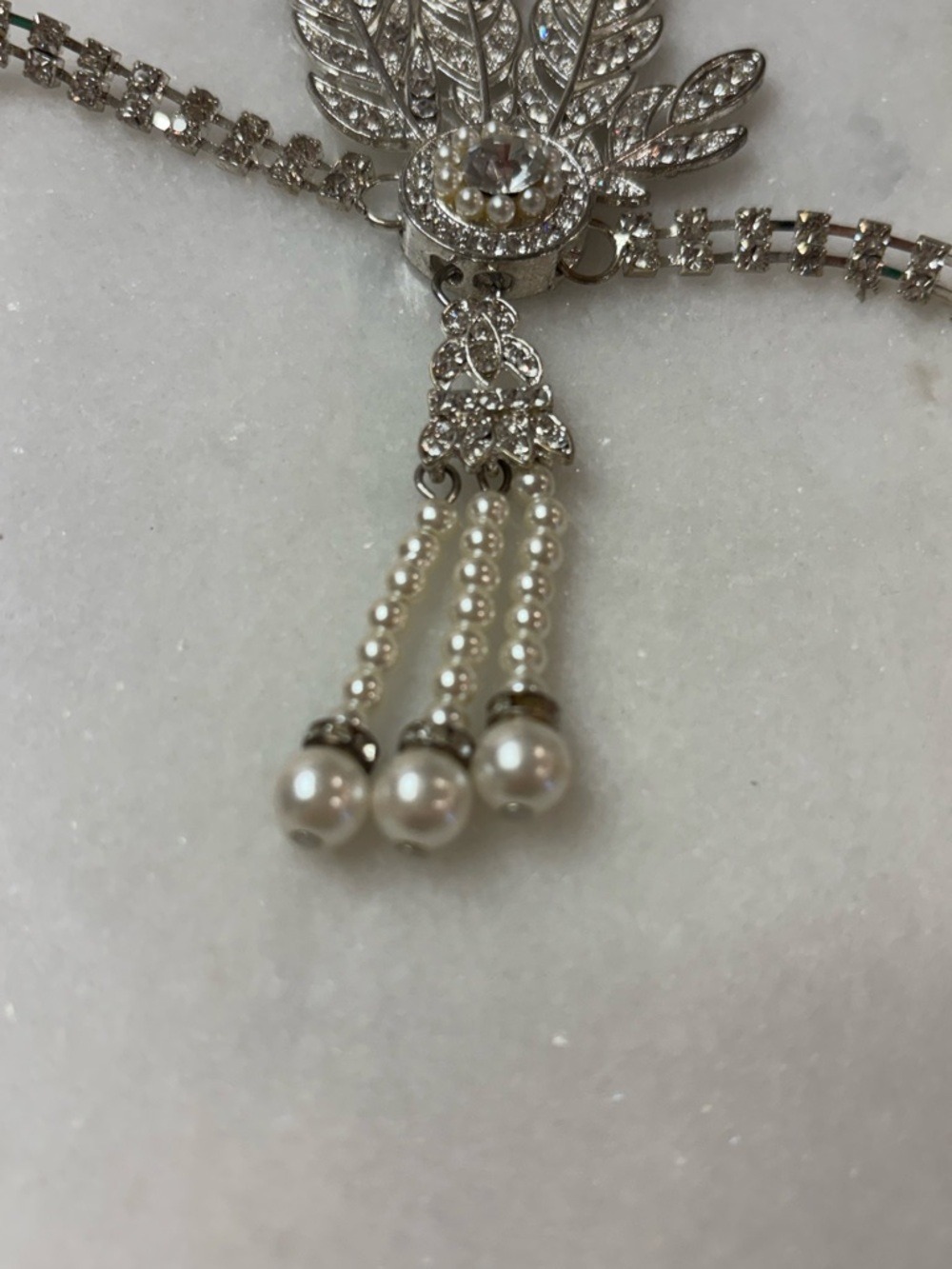 Vintage Art Deco Rhinestone & Pearl Flapper Headband – Great Gatsby 1920s Style - Picture 4 of 5